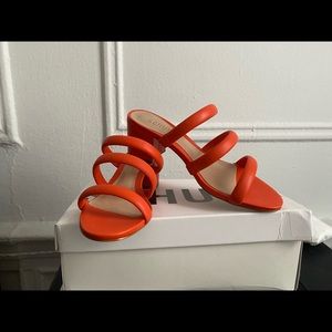 Orange block heel sandal